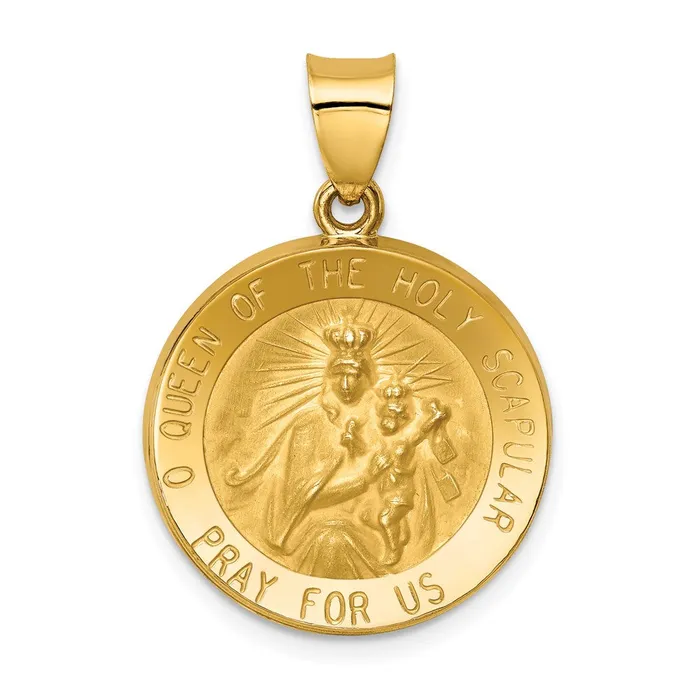 14k Yellow Gold Queen Of The Holy Scapular Reversible Medal Hollow Pendant TreasureFineJewelers Necklaces 14k Yellow Gold Queen Of The Holy Scapular Reversible Medal Hollow Pendant TreasureFineJewelers Necklaces