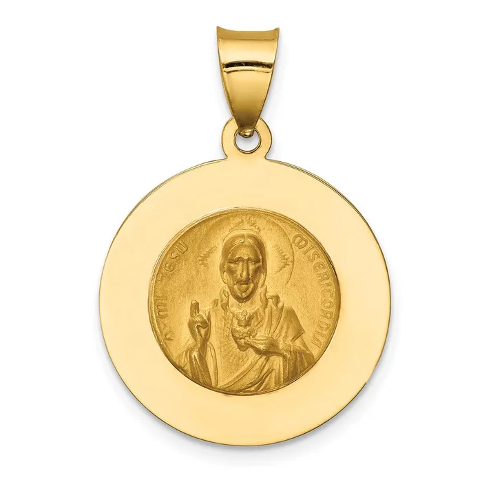 14k Yellow Gold Queen Of The Holy Scapular Reversible Medal Hollow Pendant TreasureFineJewelers Necklaces