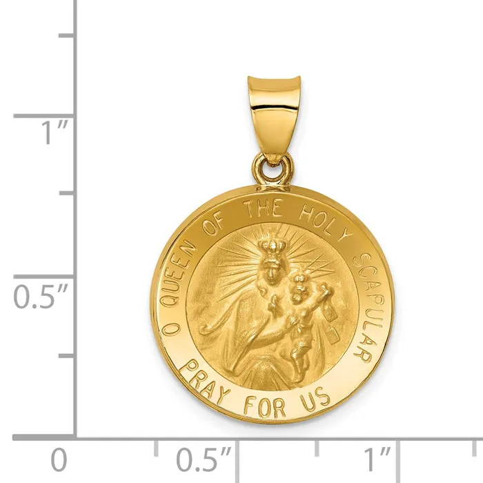14k Yellow Gold Queen Of The Holy Scapular Reversible Medal Hollow Pendant TreasureFineJewelers Necklaces