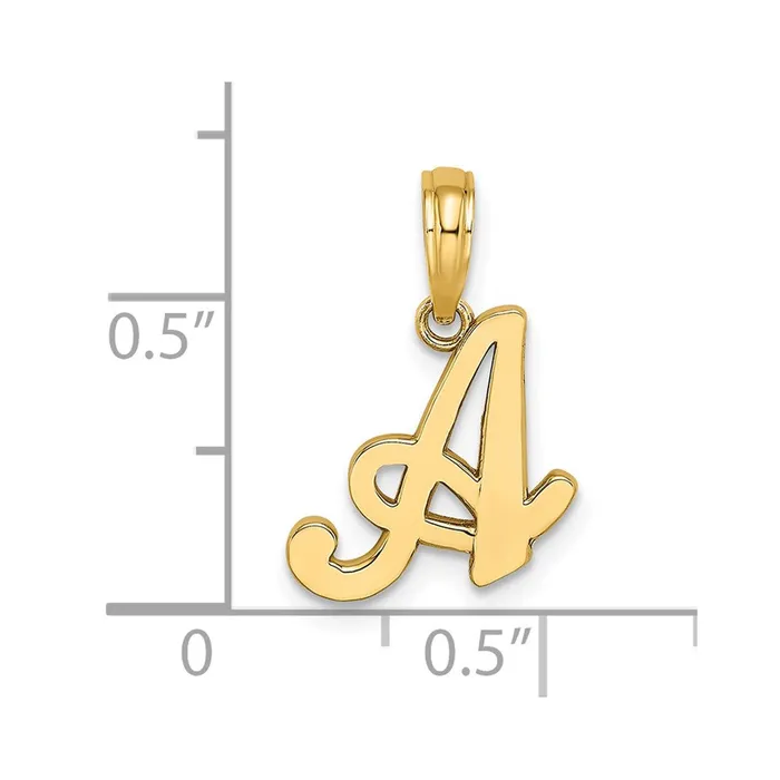 14k Yellow Gold Script Letter A Initial Pendant TreasureFineJewelers Necklaces