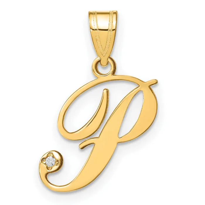 14k Yellow Gold Script Letter P Initial Pendant with Diamond TreasureFineJewelers Necklaces 14k Yellow Gold Script Letter P Initial Pendant with Diamond TreasureFineJewelers Necklaces