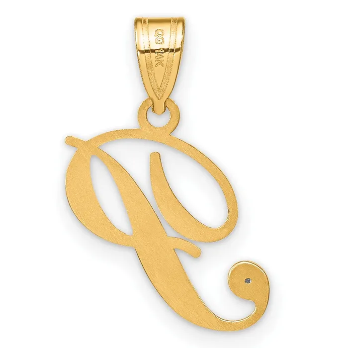 14k Yellow Gold Script Letter P Initial Pendant with Diamond TreasureFineJewelers Necklaces