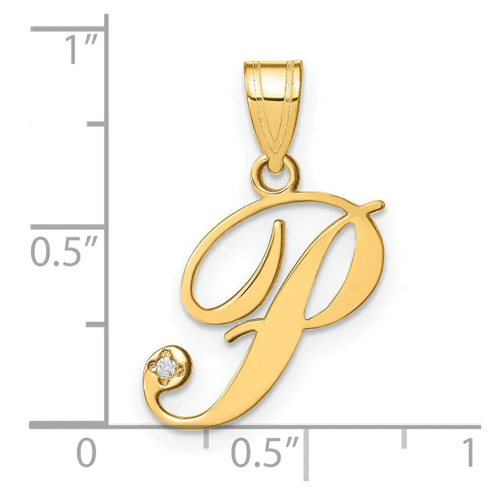 14k Yellow Gold Script Letter P Initial Pendant with Diamond TreasureFineJewelers Necklaces