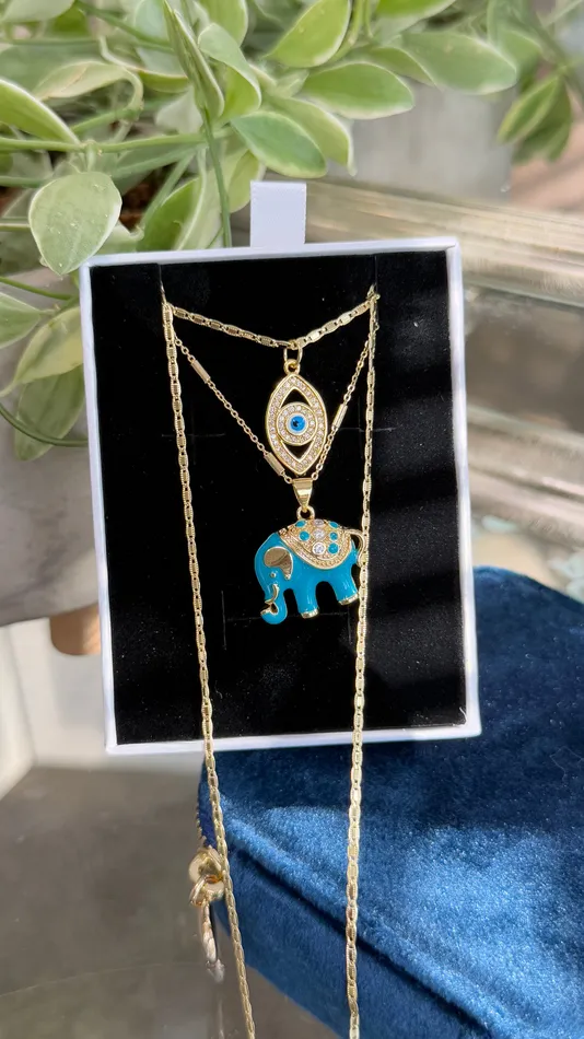 Baby Blue Elephant Talisman Necklace Set MP Jewelry Necklaces