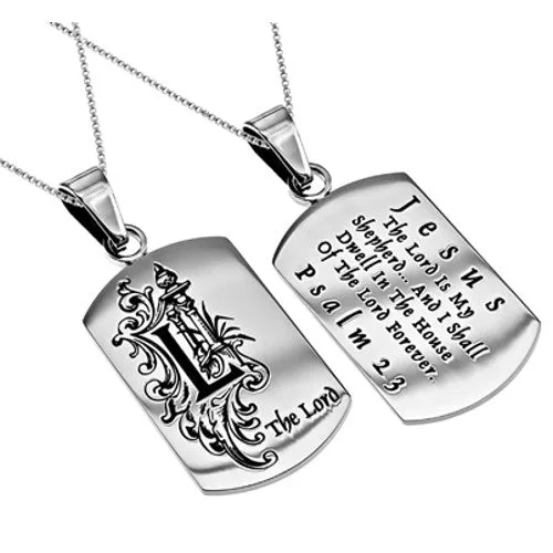 Bracelets Womens Monogram L Christian Dog Tag Psalm 23 Stainless Steel Chain North Arrow Shop Bracelets Womens Monogram L Christian Dog Tag Psalm 23 Stainless Steel Chain North Arrow Shop