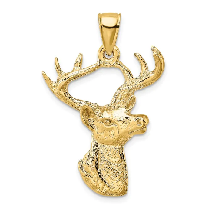 Charm Necklaces TreasureFineJewelers 14K 2D Deer Head Profile Charm