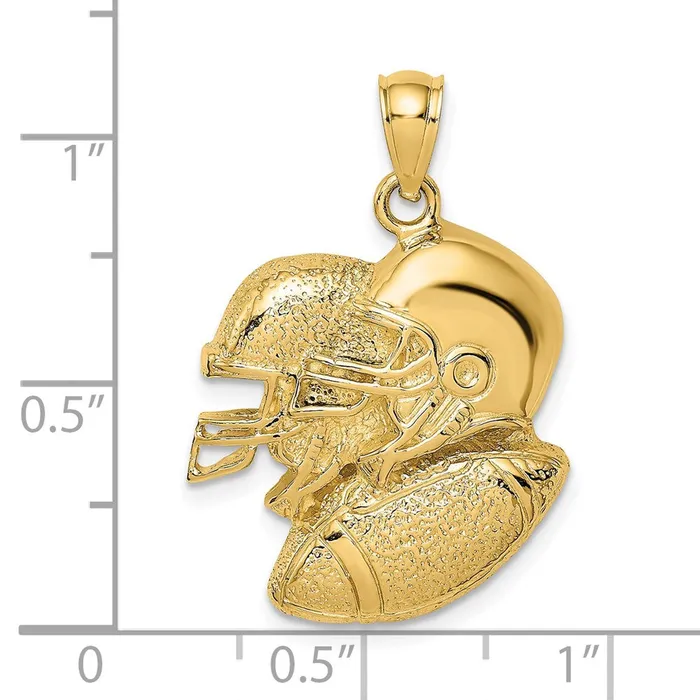 Charm Necklaces TreasureFineJewelers 14K 2D Double Football Helmets and Ball Charm