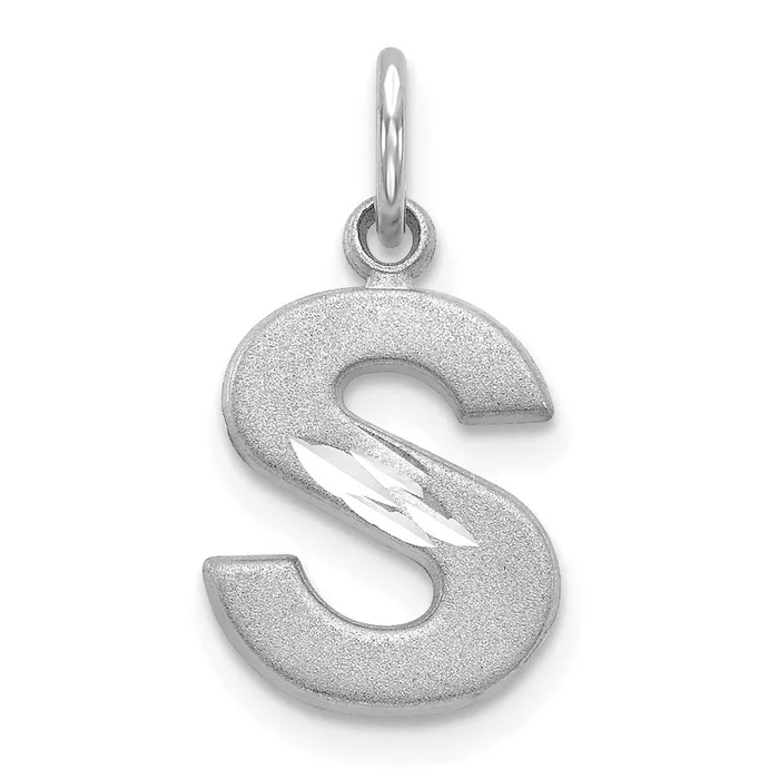 Charm Necklaces TreasureFineJewelers 14k White Gold Satin Diamondcut Letter S Initial Charm Charm Necklaces TreasureFineJewelers 14k White Gold Satin Diamondcut Letter S Initial Charm