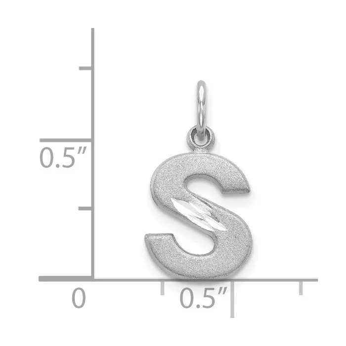 Charm Necklaces TreasureFineJewelers 14k White Gold Satin Diamondcut Letter S Initial Charm