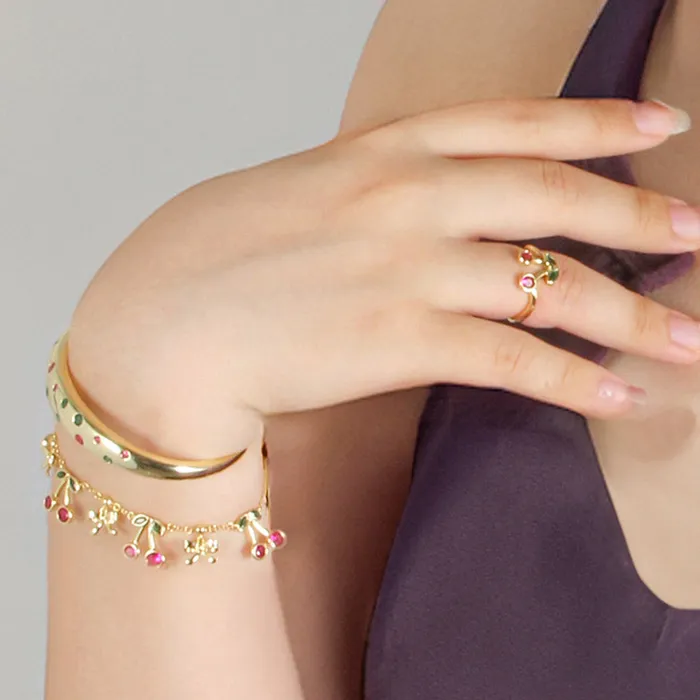 Cherry Gemstone Flush Open Bracelet Trendolla Jewelry Bracelets