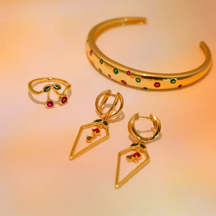 Cherry Gemstone Flush Open Bracelet Trendolla Jewelry Bracelets