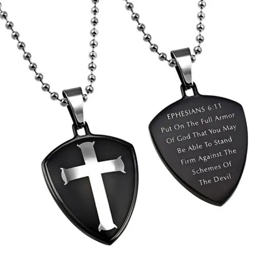 Cross and Shield Armor of God Necklace Bible Verse Steel Ball Chain North Arrow Shop Necklaces Cross and Shield Armor of God Necklace Bible Verse Steel Ball Chain North Arrow Shop Necklaces