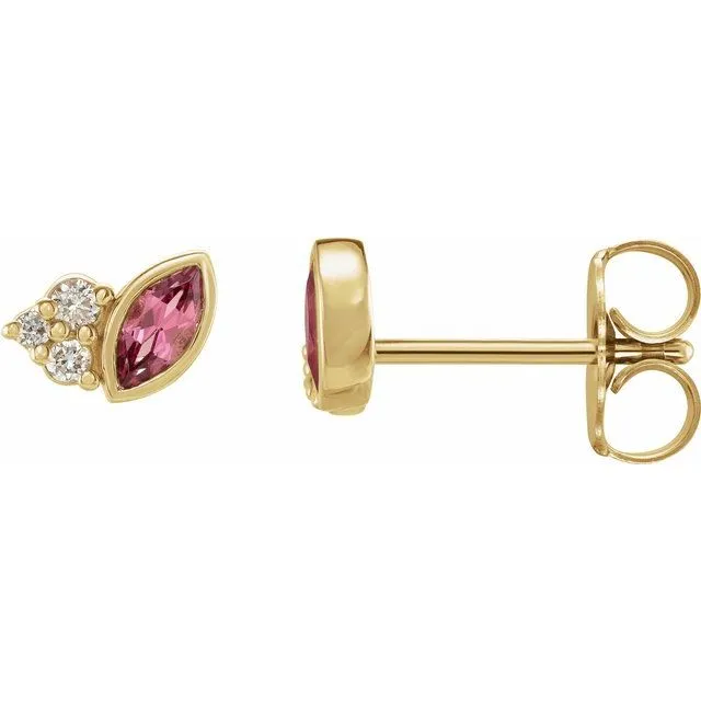 Earrings 14K Yellow Gold Natural Pink Tourmaline 05 CTW Natural Diamond Earrings TreasureFineJewelers Earrings 14K Yellow Gold Natural Pink Tourmaline 05 CTW Natural Diamond Earrings TreasureFineJewelers