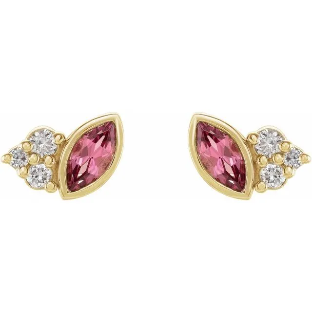 Earrings 14K Yellow Gold Natural Pink Tourmaline 05 CTW Natural Diamond Earrings TreasureFineJewelers