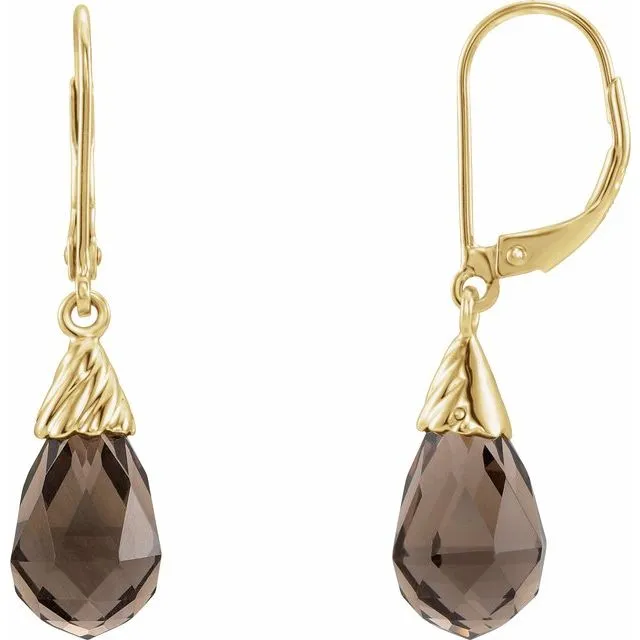 Earrings 14K Yellow Gold Natural Smoky Quartz Briolette Lever Back Earrings TreasureFineJewelers Earrings 14K Yellow Gold Natural Smoky Quartz Briolette Lever Back Earrings TreasureFineJewelers