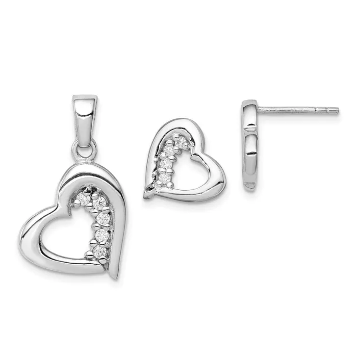 Earrings Sterling Silver CZ Heart Earring and Pendant Set TreasureFineJewelers