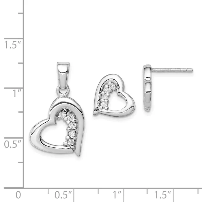 Earrings Sterling Silver CZ Heart Earring and Pendant Set TreasureFineJewelers