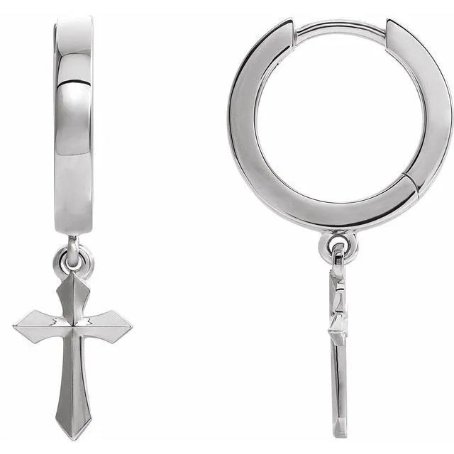 Earrings TreasureFineJewelers 14K White Gold Cross Drop Earrings
