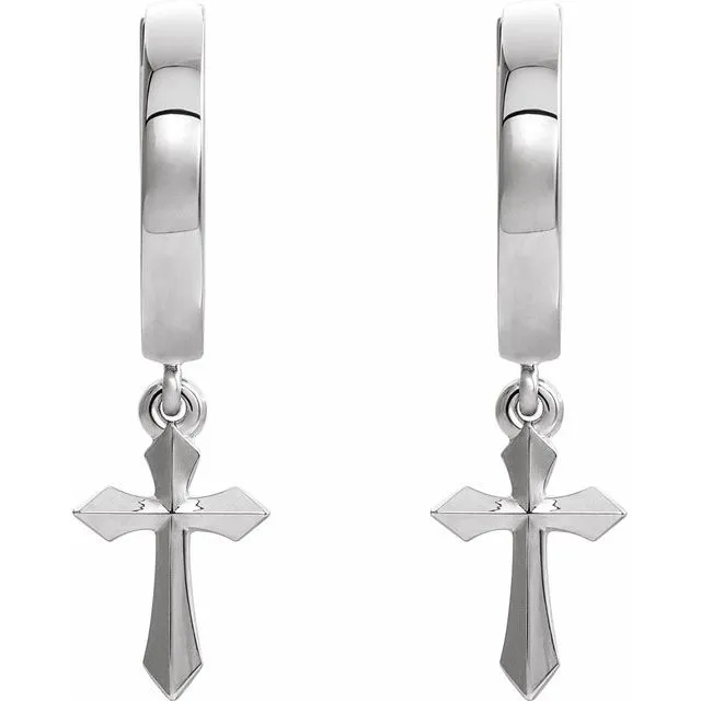 Earrings TreasureFineJewelers 14K White Gold Cross Drop Earrings