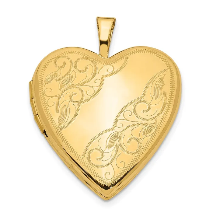 Necklaces 14k Yellow Gold 20mm Swirl Heart Locket TreasureFineJewelers