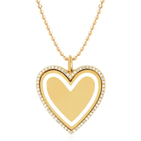 Necklaces EF Collection EF Collection Diamond White Enamel Heart Yellow Gold Necklace Necklaces EF Collection EF Collection Diamond White Enamel Heart Yellow Gold Necklace