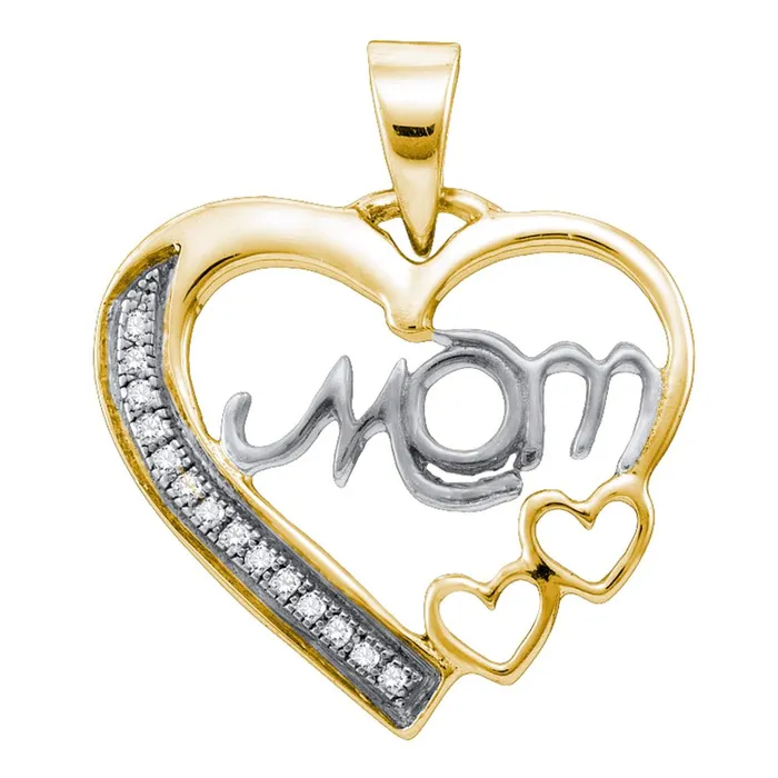Necklaces North Arrow Shop Sterling Silver Gold Plated MOM Heart with Diamond Pendant 120 Cttw Necklaces North Arrow Shop Sterling Silver Gold Plated MOM Heart with Diamond Pendant 120 Cttw