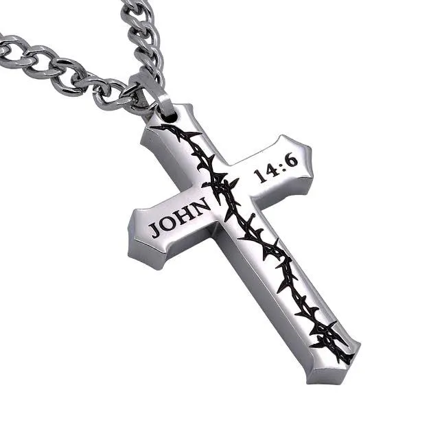 Necklaces North Arrow Shop WAY TRUTH LIFE Crown Of Thorns Cross Necklace Stainless Steel Curb Chain Necklaces North Arrow Shop WAY TRUTH LIFE Crown Of Thorns Cross Necklace Stainless Steel Curb Chain