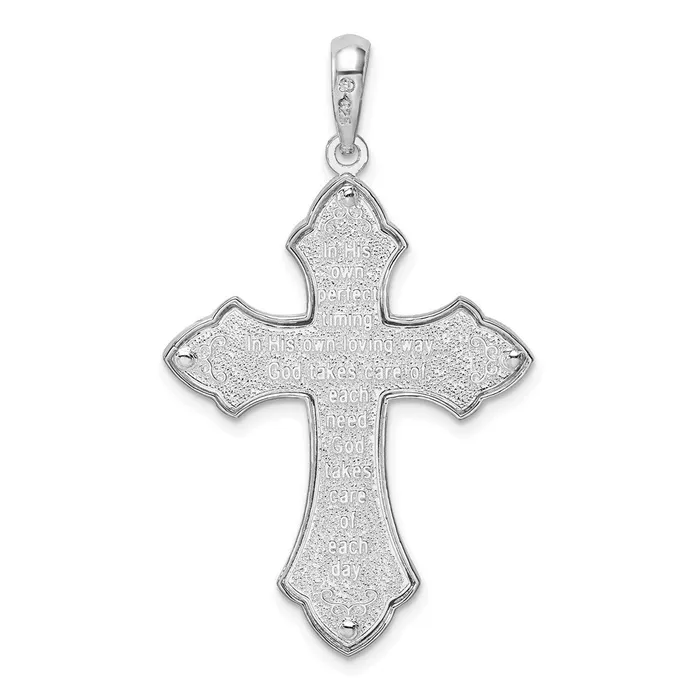Necklaces Sterling Silver Fleur de Lis wPoem on Reverse Cross Pendant TreasureFineJewelers