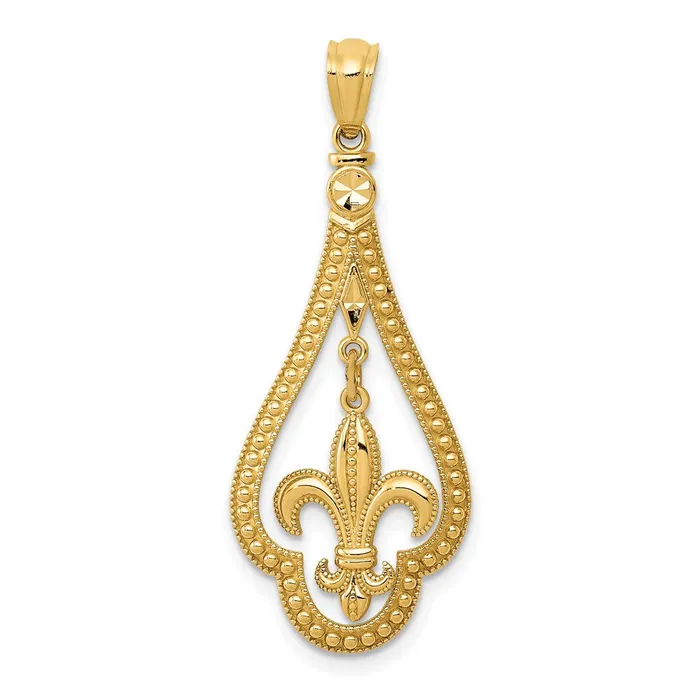 Necklaces TreasureFineJewelers 14k Diamondcut Polished Fleur de Lis Dangle Pendant Necklaces TreasureFineJewelers 14k Diamondcut Polished Fleur de Lis Dangle Pendant