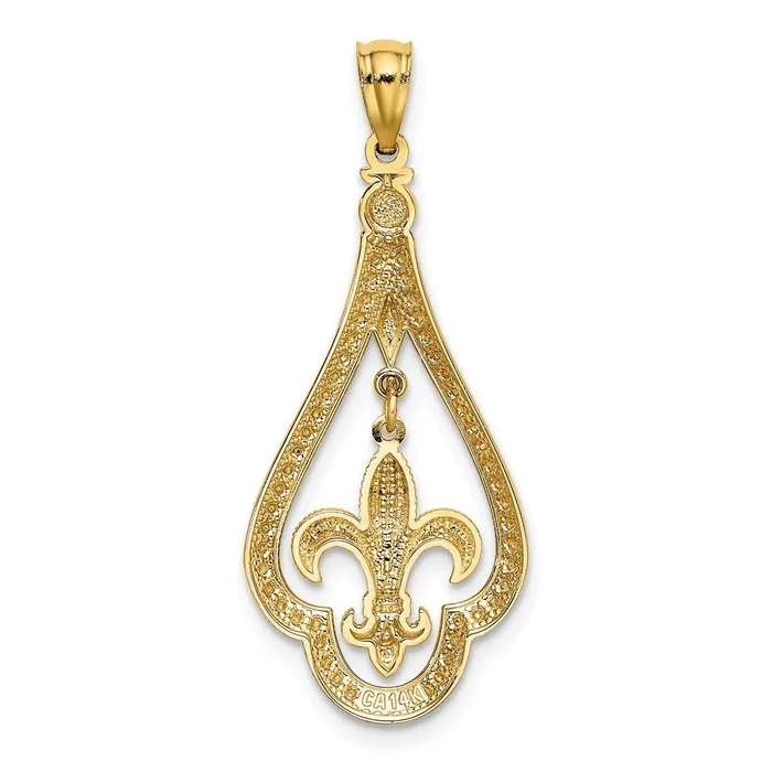 Necklaces TreasureFineJewelers 14k Diamondcut Polished Fleur de Lis Dangle Pendant
