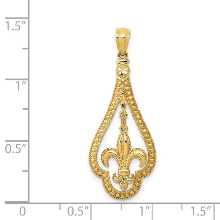 Necklaces TreasureFineJewelers 14k Diamondcut Polished Fleur de Lis Dangle Pendant