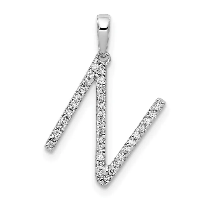 Necklaces TreasureFineJewelers 14K White Gold Diamond Letter N Initial Pendant Necklaces TreasureFineJewelers 14K White Gold Diamond Letter N Initial Pendant