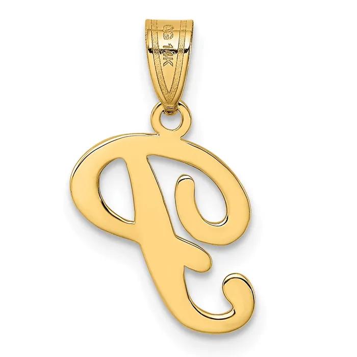 Necklaces TreasureFineJewelers 14k Yellow Gold Script Letter P Initial Pendant