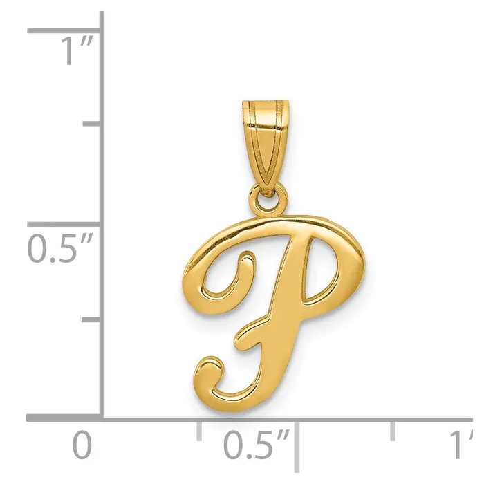 Necklaces TreasureFineJewelers 14k Yellow Gold Script Letter P Initial Pendant