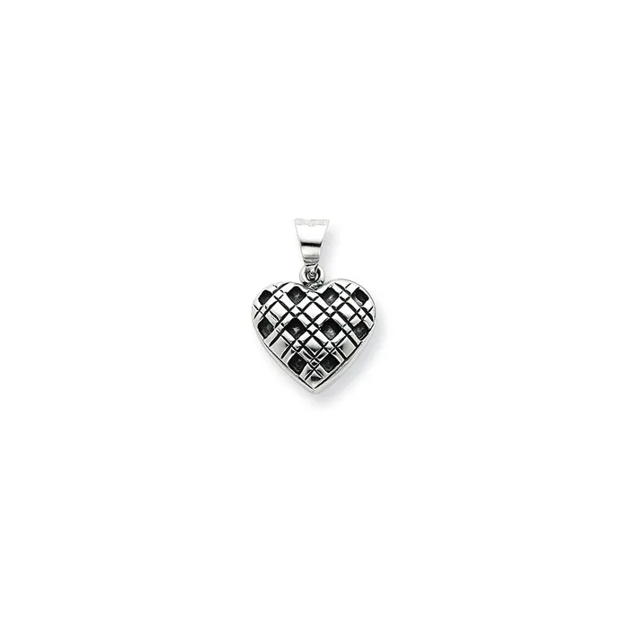 Necklaces TreasureFineJewelers Sterling Silver Antiqued Pattern Heart Pendant Necklaces TreasureFineJewelers Sterling Silver Antiqued Pattern Heart Pendant