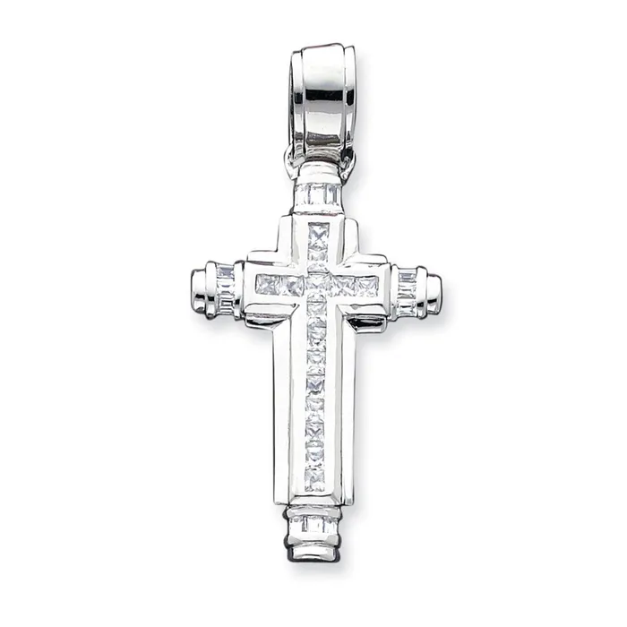 Necklaces TreasureFineJewelers Sterling Silver CZ Cross Pendant