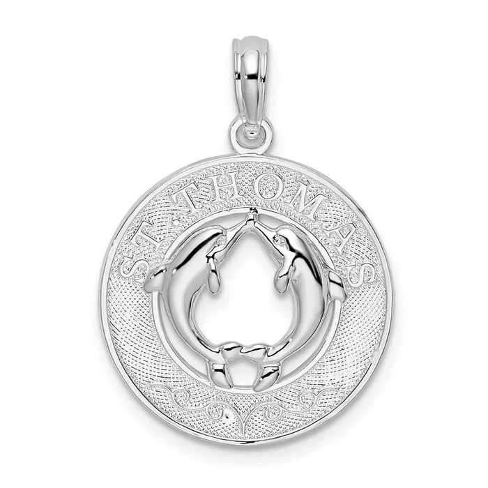 Necklaces TreasureFineJewelers Sterling Silver Polished St Thomas Circle wDolphins Pendant Necklaces TreasureFineJewelers Sterling Silver Polished St Thomas Circle wDolphins Pendant