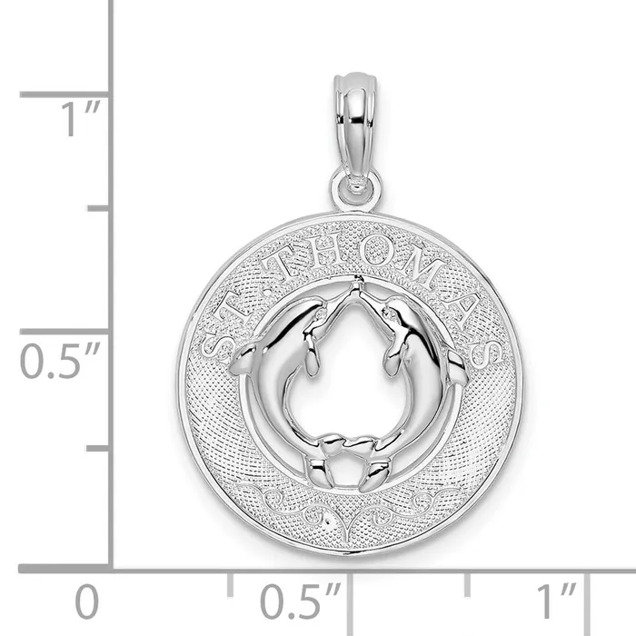 Necklaces TreasureFineJewelers Sterling Silver Polished St Thomas Circle wDolphins Pendant
