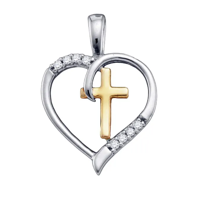 North Arrow Shop Necklaces Cross Heart Pendant Sterling Silver with Gold Plating and Diamonds 120 Cttw North Arrow Shop Necklaces Cross Heart Pendant Sterling Silver with Gold Plating and Diamonds 120 Cttw