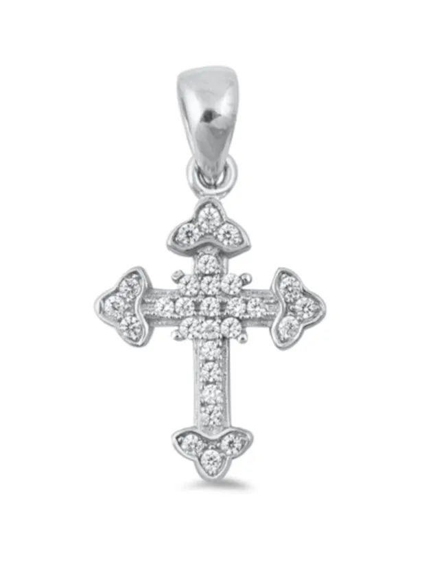 North Arrow Shop Necklaces Small Budded Cross Pendant with CZ Stones Sterling Silver 925 with Gift Bag North Arrow Shop Necklaces Small Budded Cross Pendant with CZ Stones Sterling Silver 925 with Gift Bag