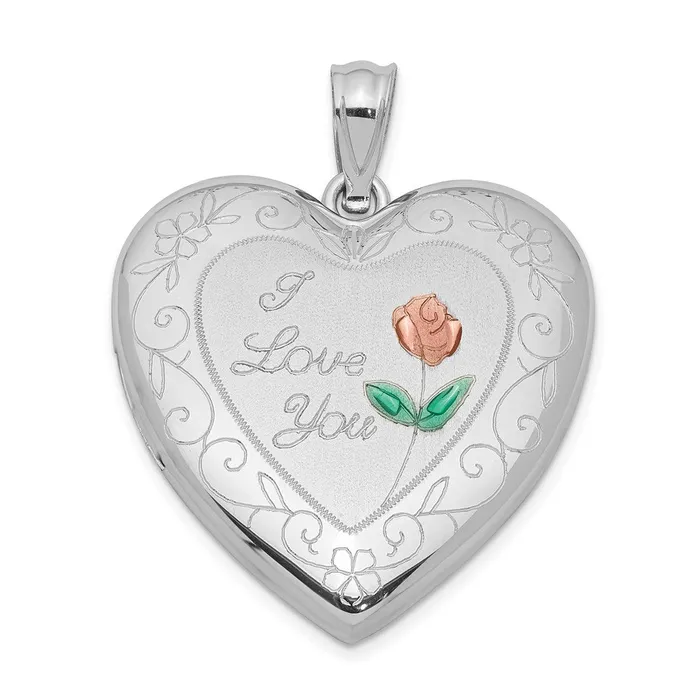 Rings Sterling Silver Rhodiumplated 24mm Enameled Rose with Border Heart Locket TreasureFineJewelers Rings Sterling Silver Rhodiumplated 24mm Enameled Rose with Border Heart Locket TreasureFineJewelers