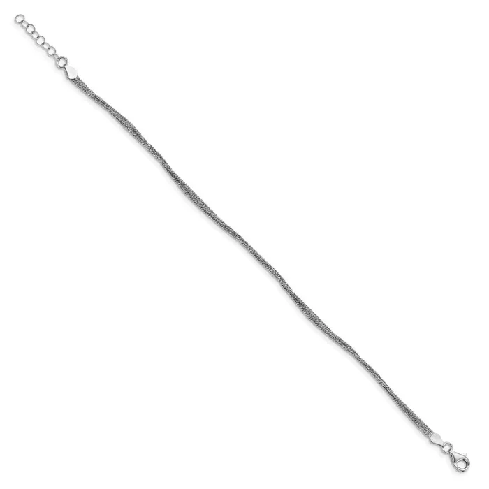 Rings Sterling Silver Textured Three Strand w1in ext Anklet TreasureFineJewelers