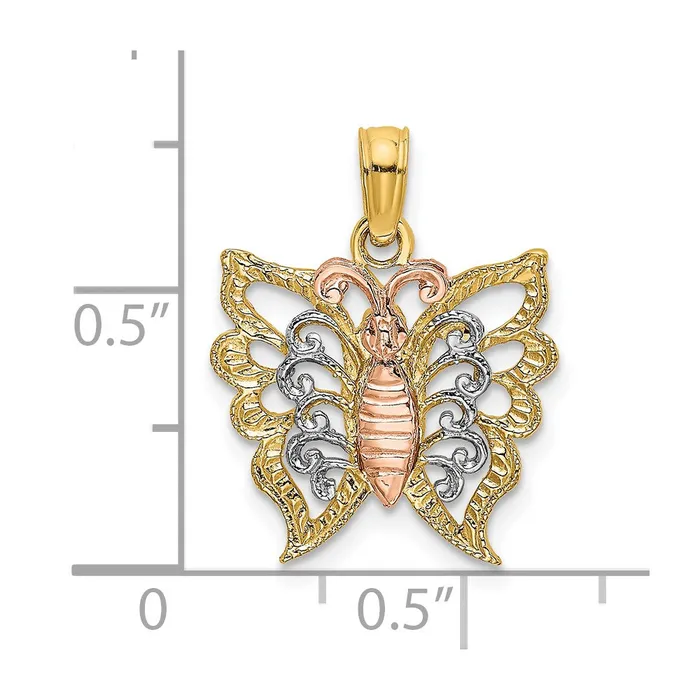 Rings TreasureFineJewelers 10K Twotone wWhite Gold Rhodium Butterfly CutOut Charm