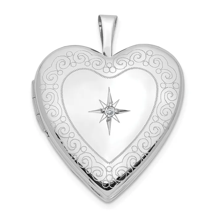 Rings TreasureFineJewelers 14K White Gold Diamond Side Swirl Edge 20mm Heart Locket Rings TreasureFineJewelers 14K White Gold Diamond Side Swirl Edge 20mm Heart Locket