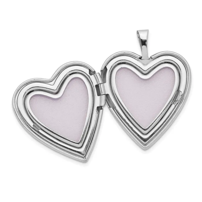 Rings TreasureFineJewelers 14K White Gold Diamond Side Swirl Edge 20mm Heart Locket