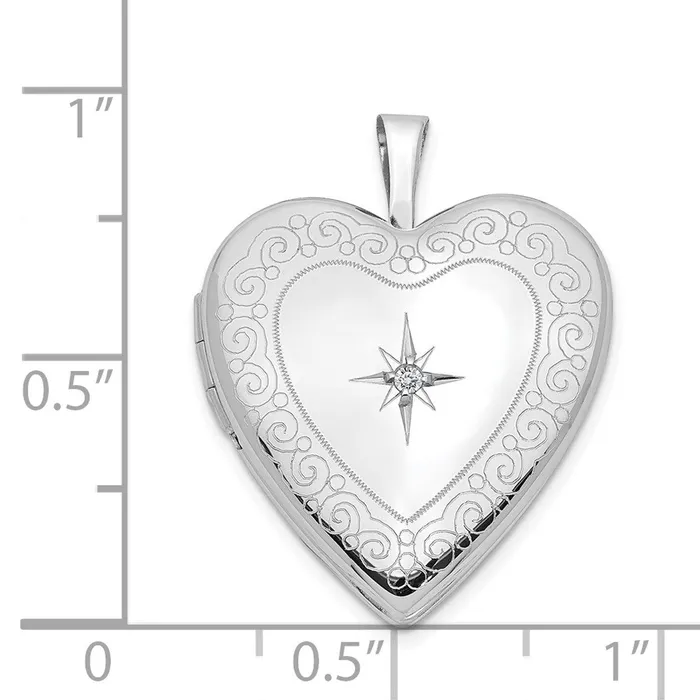 Rings TreasureFineJewelers 14K White Gold Diamond Side Swirl Edge 20mm Heart Locket