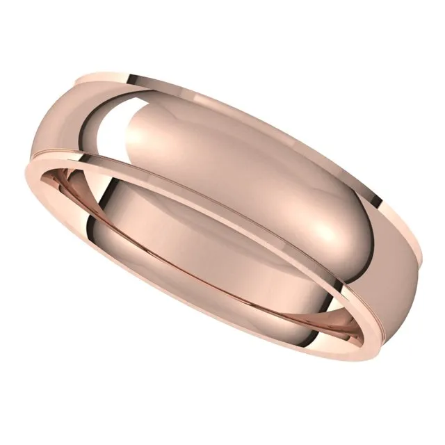 Rings TreasureFineJewelers 18K Rose Gold 5 mm Half Round Edge Comfort Fit Wedding Band