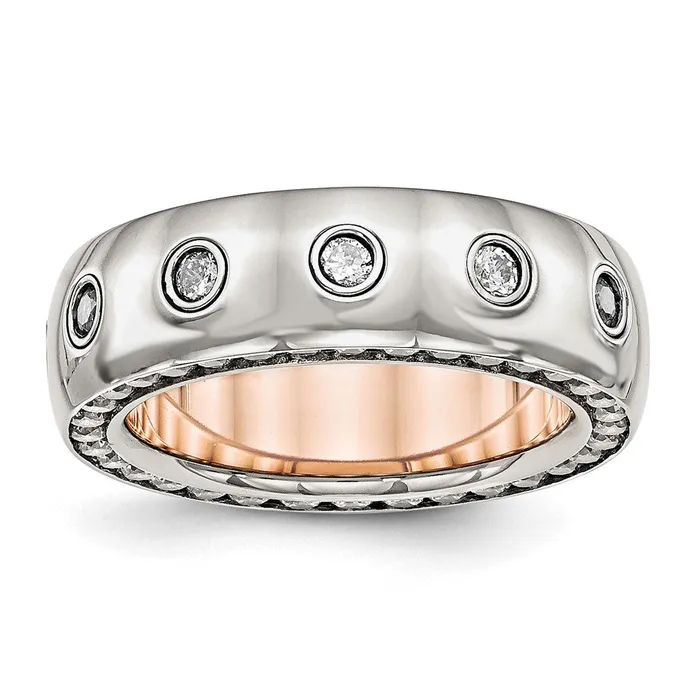 Rings TreasureFineJewelers Stainless Steel Polished Rose IPplated Inside wCZ Half Round 7mm Band Rings TreasureFineJewelers Stainless Steel Polished Rose IPplated Inside wCZ Half Round 7mm Band