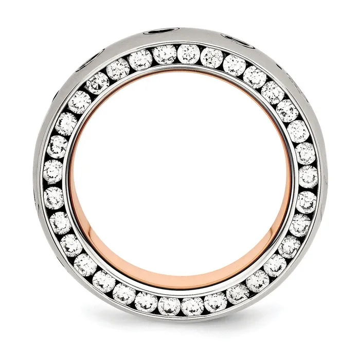 Rings TreasureFineJewelers Stainless Steel Polished Rose IPplated Inside wCZ Half Round 7mm Band