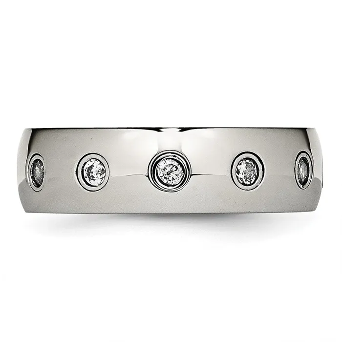 Rings TreasureFineJewelers Stainless Steel Polished Rose IPplated Inside wCZ Half Round 7mm Band